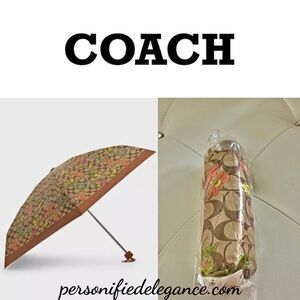 NEW Coach Signature Floral Print Khaki Multi UV Protection Mini Umbrella